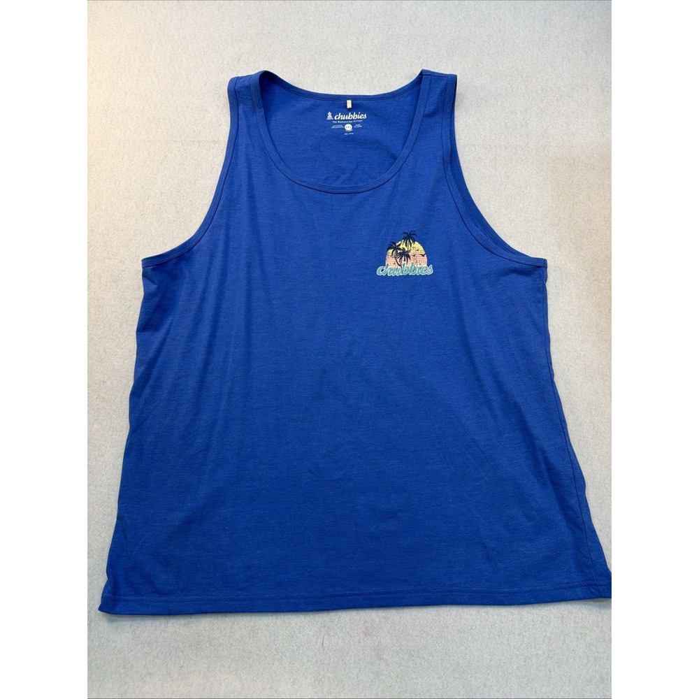 Chubbies Mens Tank Top Size XXL Blue The Weekend Has Arrived Palm Trees
